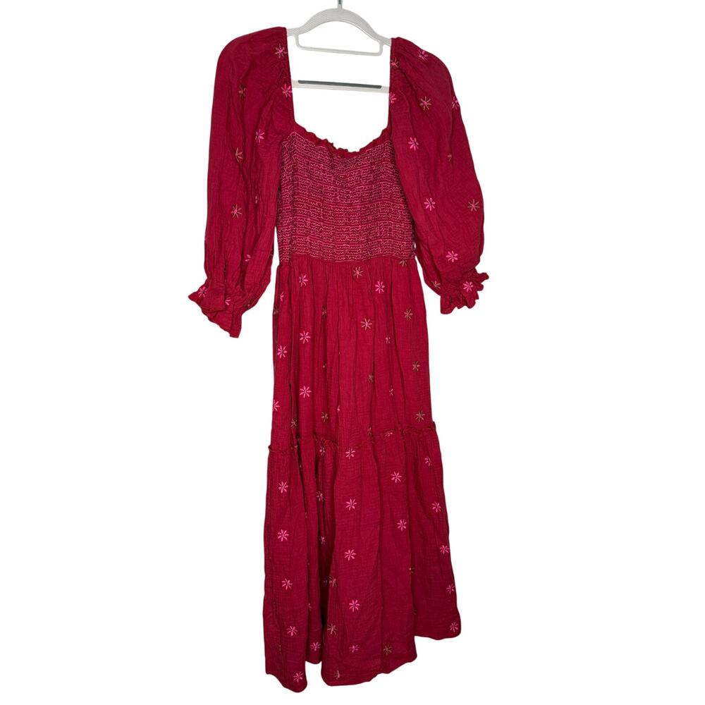 Pink floral long sleeve maxi square neck dress